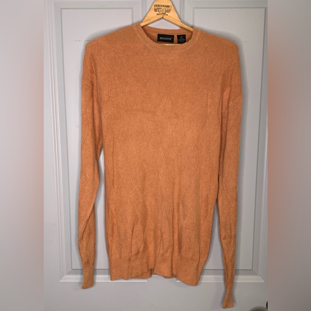 Riscatto Men’s Silk/Cashmere Crew Neck Tan/Orange Sweater in Size L